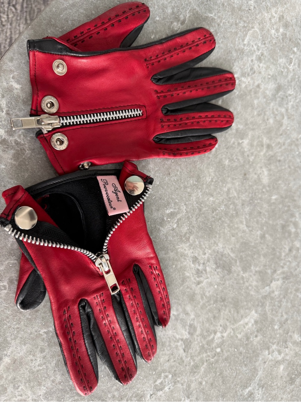 Red Leather Zipper Driving Gloves - Agent Provocateur